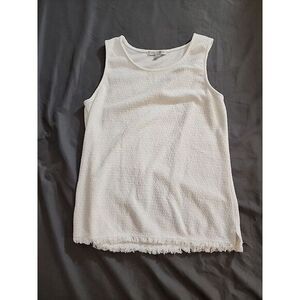 Green Envelope Womens Medium Top T Shirt White S/S Textured Fringe Knit‎